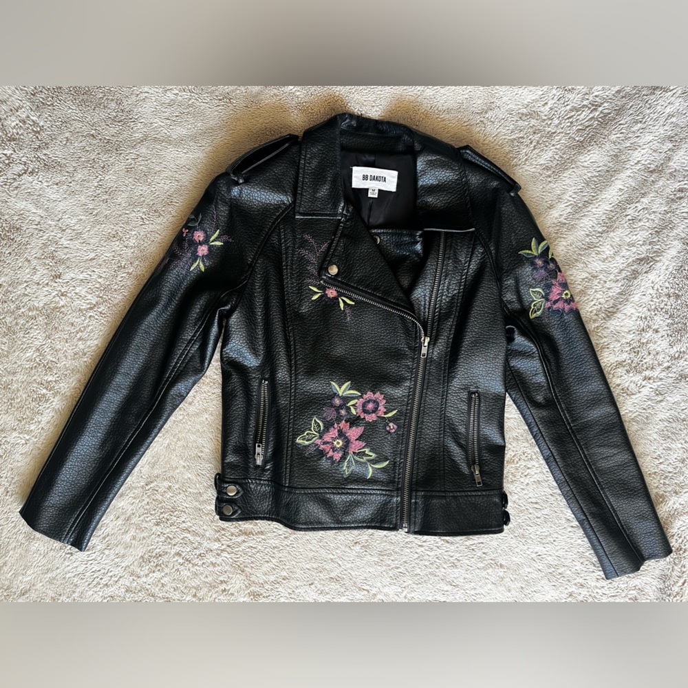BB Dakota leather jacket with floral embroidery. Only worn once.
